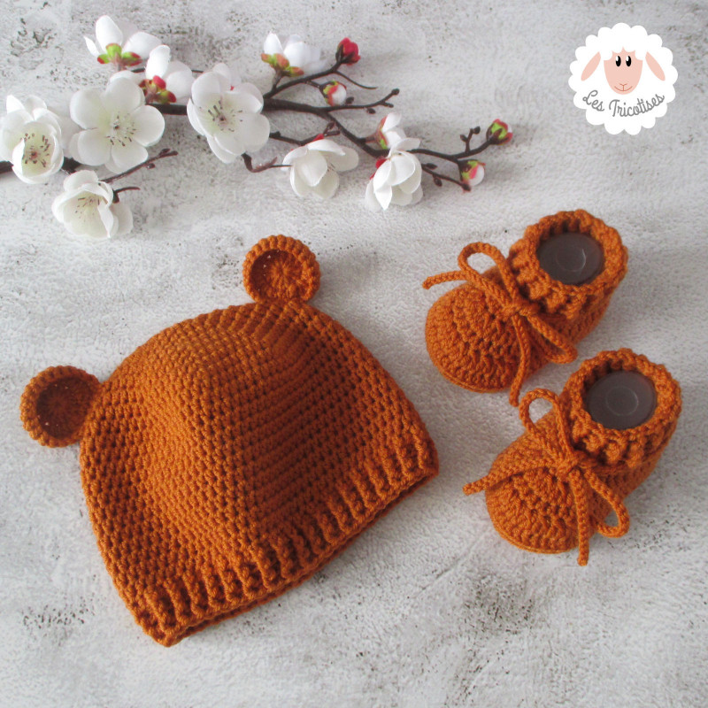 Bonnet ourson et chaussons