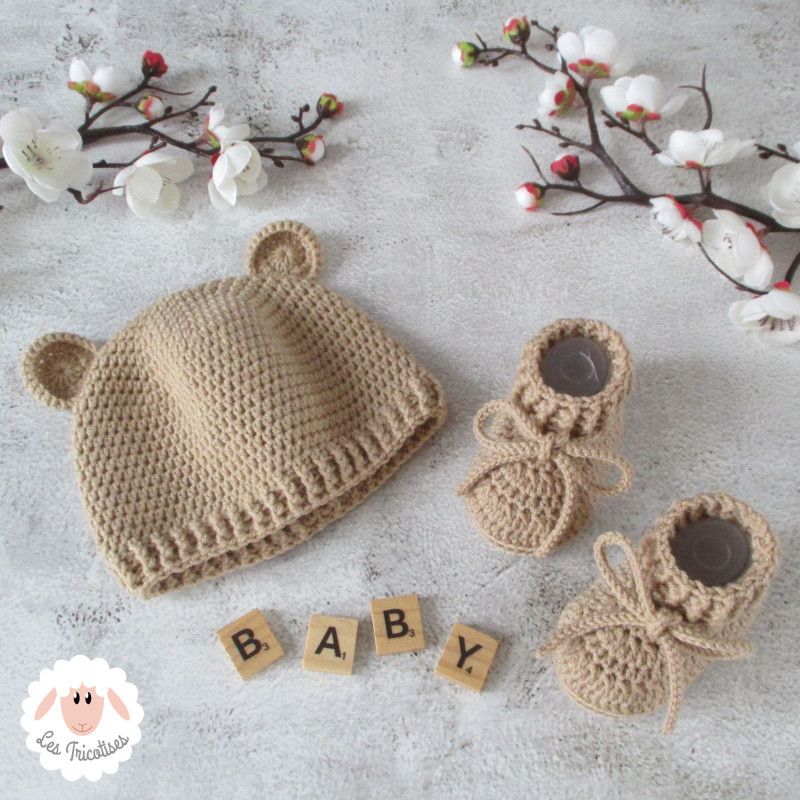Bonnet ourson et chaussons
