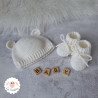 Bonnet ourson et chaussons de naissance en laine mérinos