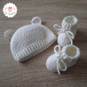 Bonnet ourson et chaussons de naissance en laine mérinos