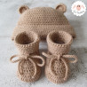 Bonnet ourson et chaussons assortis en laine mérinos bio
