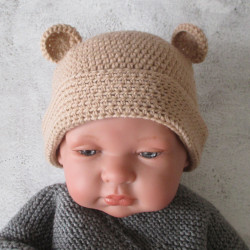Bonnet ourson et chaussons assortis en laine mérinos bio