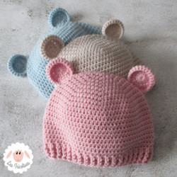 Bonnet bébé ourson en laine mérinos