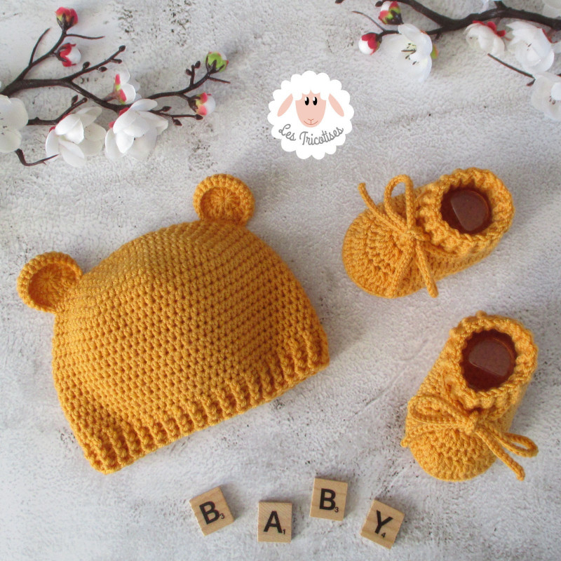 Bonnet ourson et chaussons