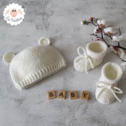 Bonnet ourson et chaussons en laine mérinos