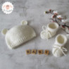 Bonnet ourson et chaussons en laine mérinos