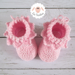 Chaussons bébé fille en laine bio rose