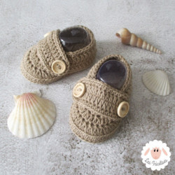 Chaussons bébé garçon mocassins en coton bio marron beige