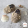 Chaussons bébé garçon mocassins en coton bio marron beige