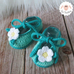 Chaussons bébé fille ballerines vertes à fleurs