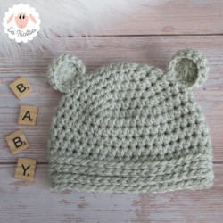 Bonnet bébé ourson en laine épaisse