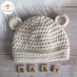 Bonnet bébé ourson en laine épaisse