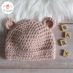 Bonnet bébé ourson en laine épaisse