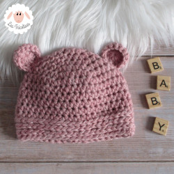 Bonnet bébé ourson en laine épaisse