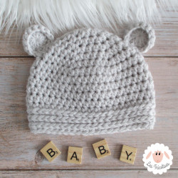 Bonnet bébé ourson en laine épaisse