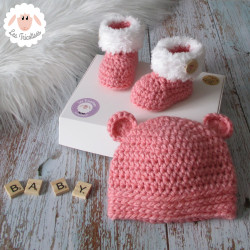 Bonnet ourson et chaussons fausse fourrure