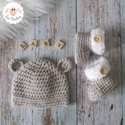 Bonnet ourson et chaussons fausse fourrure