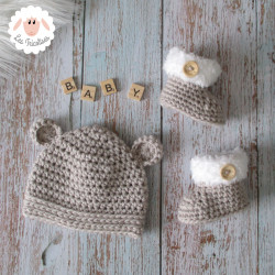 Bonnet ourson et chaussons fausse fourrure