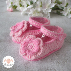 Chaussons bébé ballerines babies roses à fleurs