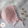Bonnet bébé béguin en coton rose clair