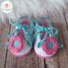 Chaussons bébé ballerines blanches à fleurs roses en coton
