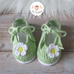 Chaussons ballerines à fleurs vert anis