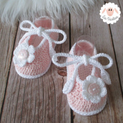 Chaussons bébé fille ballerines roses à fleurs blanches