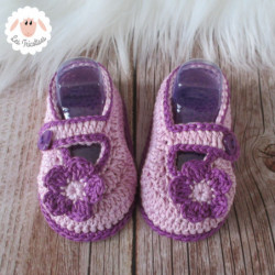 Chaussons bébé fille ballerines mauves fleurs violettes
