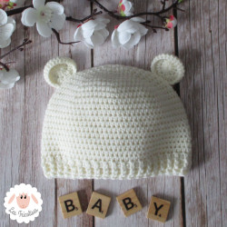 Bonnet bébé ourson en laine mérinos