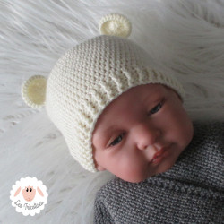 Bonnet bébé ourson en laine mérinos