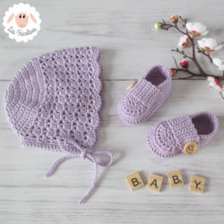 Béguin et chaussons en coton lavande