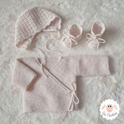 Ensemble de naissance brassière béguin chaussons en laine mérinos