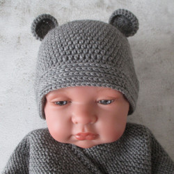 Bonnet ourson en laine mérinos