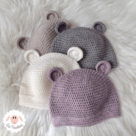 Bonnet ourson en laine mérinos