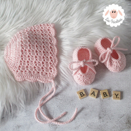 Bonnet béguin et ballerines en coton