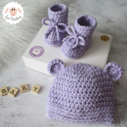 Bonnet ourson et chaussons assortis