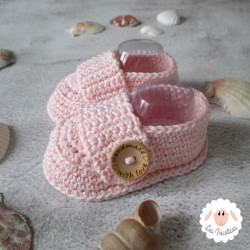 Chaussons bébé mocassins rose layette en coton