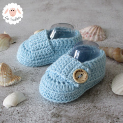 Chaussons bébé mocassins en coton bio bleu ciel