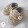 Chaussons bébé garçon mocassins en coton bio marron beige