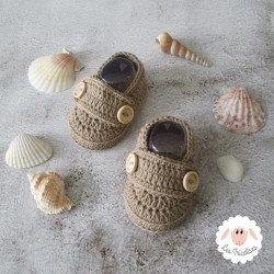 Chaussons bébé garçon mocassins en coton bio marron beige