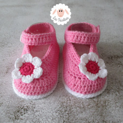 Chaussons bébé fille babies roses fleurs blanches