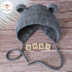 Bonnet béguin ourson en laine mérinos
