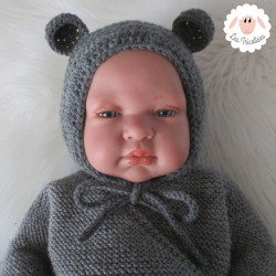 Bonnet béguin ourson en laine mérinos