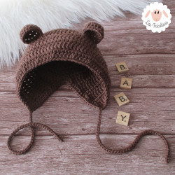 Bonnet béguin ourson en laine mérinos