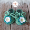 Chaussons bébé fille ballerines vertes à fleurs