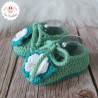 Chaussons bébé fille ballerines vertes à fleurs