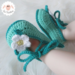 Chaussons bébé fille ballerines vertes à fleurs
