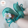 Chaussons bébé fille ballerines vertes à fleurs