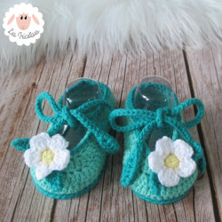 Chaussons bébé fille ballerines vertes à fleurs