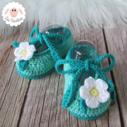 Chaussons bébé fille ballerines vertes à fleurs